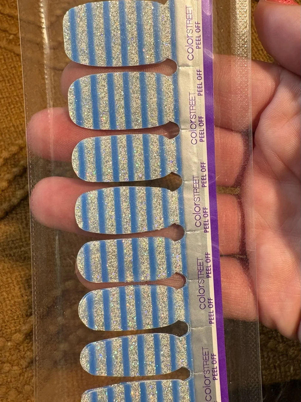 Color Street Blue & Silver Glitter Stripe Nail Strips